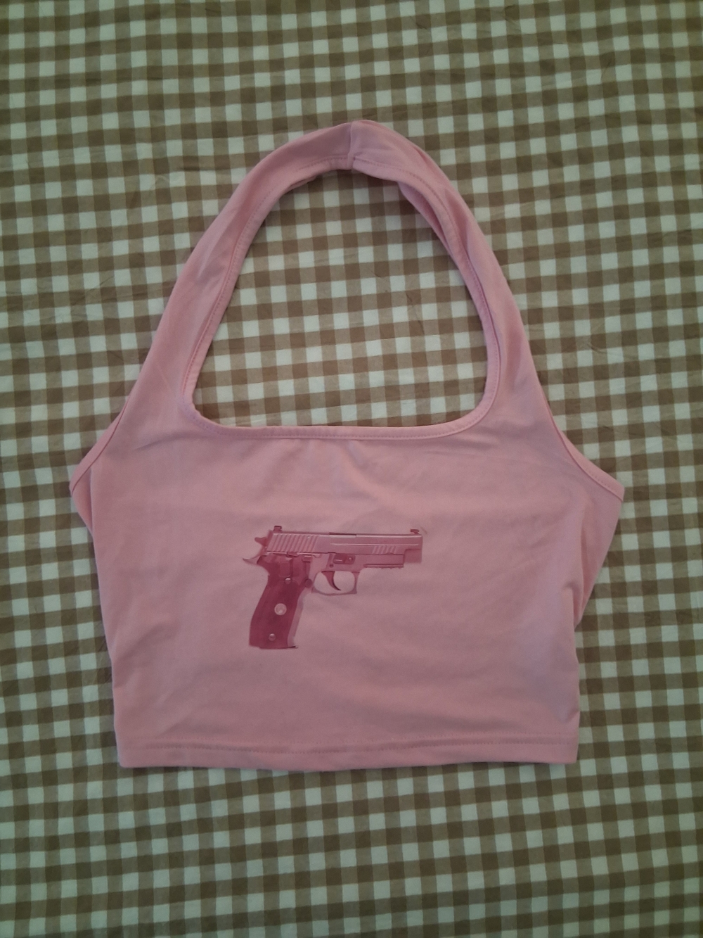 Pink Halter Crop Top with Gun Print